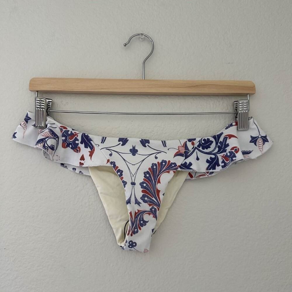 Wildfox Swim Bikini Bottom Ruffle Peasant Print Sz L NWOT